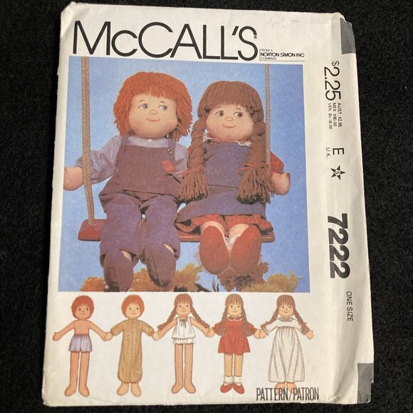 McCall's Other - McCalls 7222 Doll & Clothes Vintage 80s Boy & Girl Stuffed Toy Sew Pattern UNCUT